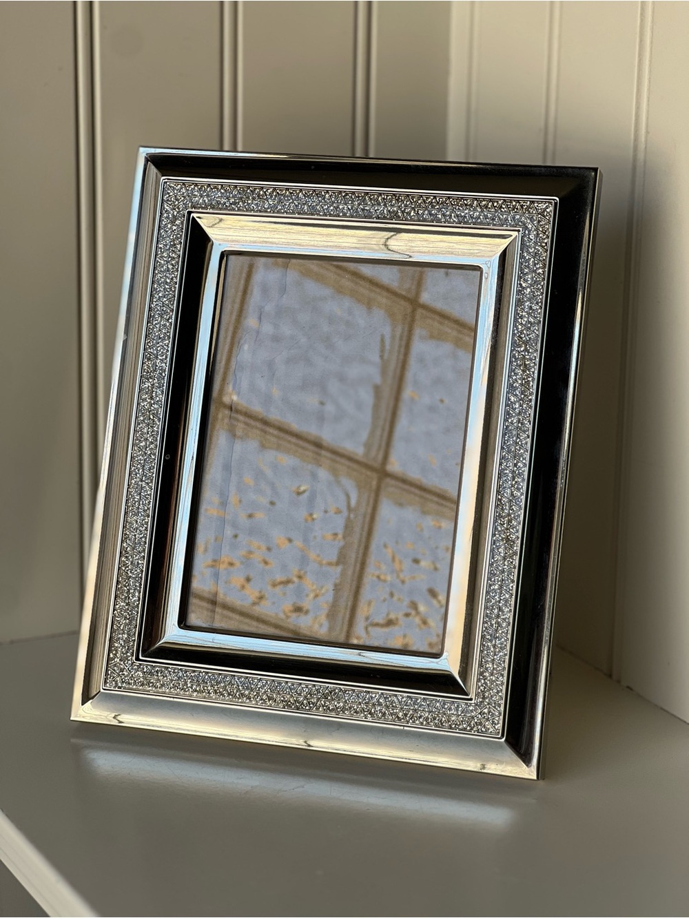 Papyrus Shimmery Metallic Chrome and Faux Diamond 5x7 Tabletop Frame